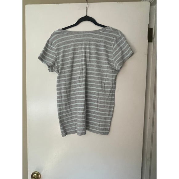 Gap Maternity Essential Pocket V Neck Striped T Sz M Gray Mint - Picture 2 of 8